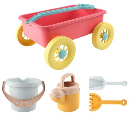 EHJRE Set mit 5 Kinderwagen Spielzeugen, Robustem Und Lustigem Wagen, Strandspielzeug, Sandspielzeug, Wagen für Strand, Garten, Meer, Rot