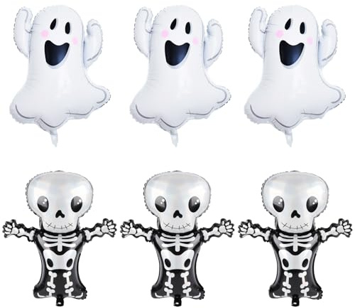 Halloween Deko, 6 Stück Halloween Luftballons Folienballon, Geister Ballons Skeleton für Kinder Halloweens Party Geburtstag Indoor Garten Deko