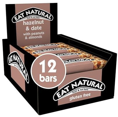 Eat Natural Fruit & Nut Bars, Hazelnut & Date, 12 x 40g | Gluten Free, High Fibre Snacks, 3 Nut Medley, Bulk Multipack, Delicious On-the-Go Snack Bars