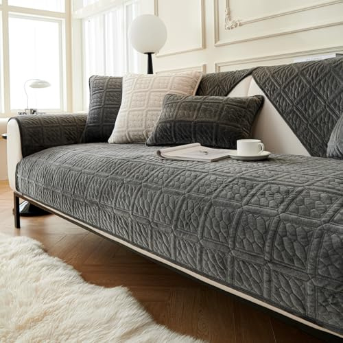 Upgrade Milchsamt Superweiche Sofa Überzug L Form U 1/2/3/4 Sitzer Couch Überzug Ecksofa, Sofabezug Set Universelle Rutschfeste Sofaschoner SofaÜberwurf Schutzdecke für Wohnzimmer(Dunkelgrau 70*150cm)