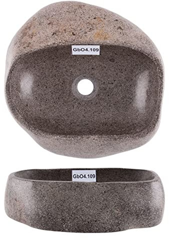 40 cm rund Naturstein Waschbecken grau von WOHNFREUDEN - Unikat Auswahl Stein Aufsatzwaschbecken Naturstein Waschbecken Badezimmer Waschbecken Bad Handwaschbecken