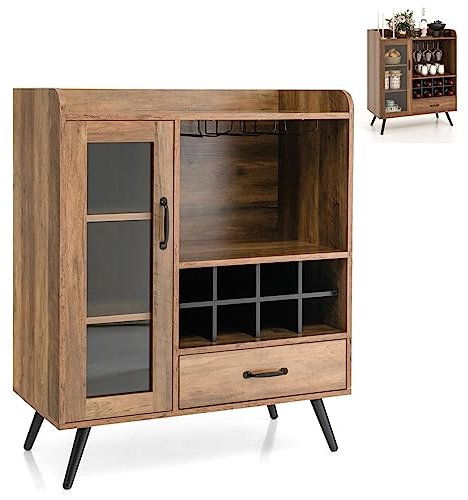 Weinschrank, Buffet-Sideboard aus Holz mit Regalen, abnehmbare Weinregale, Schublade, Glashalter & Tür, industrielle Küche, Aufbewahrungsschrank für Zuhause, Bar, Esszimmer, Wohnzimmer