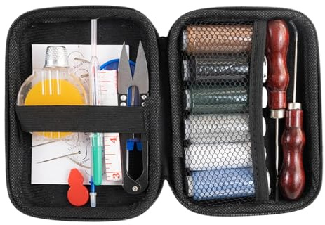 Acunny Kit de costura resistente, juego de costura de cuero, juego de herramientas de trabajo de cuero, juego de herramientas para trabajar el cuero con caja de almacenamiento, herramientas de