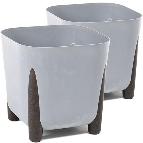Tymar Blumentopf mit Füßen, 2er-Pack, Blumenkübel, Pflanzkübel,Übertopf, Quadrat Form ((2pack) Beton, 26x26 cm)