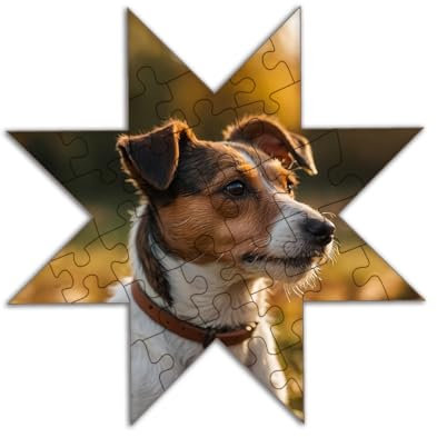 Personalisiertes Fotopuzzle aus Holz in Stern-Form - 32 Teile, 23 x 23 cm - mit eigenen Fotos und Texten selbst gestalten - optional mit Geschenkbox