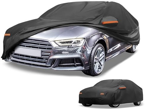 Partuto All-Weather Waterproof Car Cover - UV-Resistant Outdoor Full Exterior Protection for Audi A3 Sedan 2013-2024 190T-PU Black with Right Side Zipper