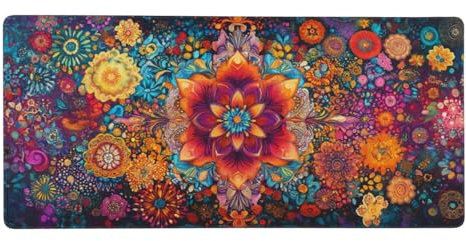 Tapis de Souris XXL 900 x 400 mm,90 x 40 cm Grand Tapis de Souris Gamer,Couleur Tapis Souris à Bords Cousus,Mandalas Tapis de Souris Gaming Accessoire et Anti-dérapant Base en Caoutchouc,Cadeau -Y1207