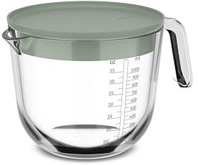 Mepal - Jarra medidora de vidrio con tapa Chef it - Medidas grabadas de fácil lectura - Apto para microondas y horno, sin tapa - Apto para lavavajillas - 1000 ml - Nordic sage
