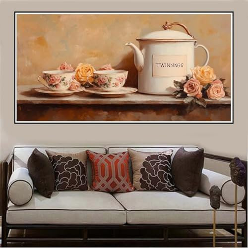 Paint by Numbers for Adults Europe Painting by Number Afternoon Tea Paint by Numbers for Children Adult Craft Kits, DIY Kits for Adults Kids Acrylic Painting, Home Wall Decor 56x28inch,Frameless -1164