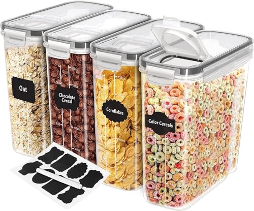 YENTAKE Vorratsdosen Set, Vorratsbehälter Set, Vorratsdosen mit Deckel Luftdicht, Müsli Schüttdose & Frischhaltedosen, Etiketten für Getreide, Mehl, Zucker usw (4er Set, 4L)
