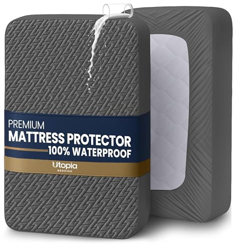 Utopia Bedding Waterproof Mattress Protector Queen Size (Gray), Premium 3D Air Soft Fabric Mattress Cover, Fits 17 Inches Deep, Breathable, Fitted Style with Stretchable Pockets