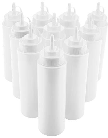 10 bottiglie di plastica da 680 ml, con coperchio, per condimenti, ketchup, salse piccanti, olio d'oliva, colore bianco