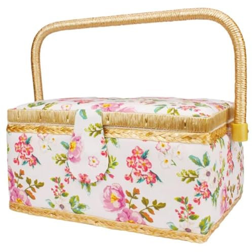 Casiler Nähkorb Klappbarem Griff, Aufbewahrungsbox Für Haushalts-Stoff-bastelgarnnadeln, Näh-Organizer-Korb Großem Fassungsvermögen