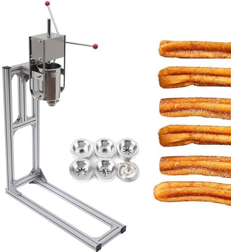 ylpddmm Manuelle Donut-Maker-Maschine, Elektrische spanische Churro-Maschine,kommerzieller Churro-Maker mit 6 Formen,lateinamerikanische Obstmaschine aus Edelstahl,5L