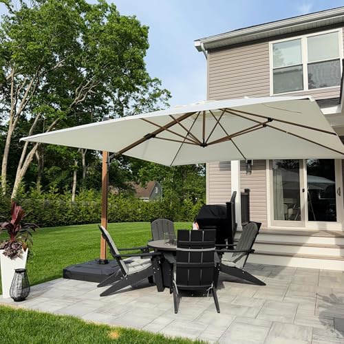 PURPLE LEAF Parasol Déporté 3 x 4 m Rectangulaire avec Pied, Grand Parasol De Jardin Extérieur Structure en Aluminium Finition Teck avec 6 Positions D'inclinaison et Rotation à 360°, Crème