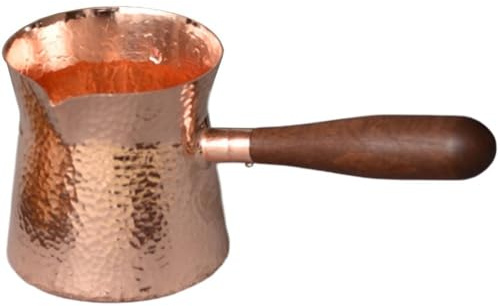 Ericetion Cafetière Turque Grecque Arabe, Théière en Cuivre avec Poignée en Bois, Théière Martelée pour Cuisine Domestique, Chauffage De Sauce Au Sirop D'érable