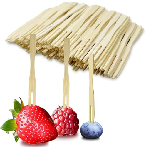 200-Pack Mini Wooden Fruit Forks – 3.46 Eco-Friendly Appetizers & Cocktail Picks, Disposable Bamboo Forks for Parties and Events