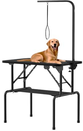 Hebetler 32 Inch Foldable Dog Grooming Table with Adjustable Arm, Nooses & Storage Basket - Non-Slip Pet Grooming Station for Dogs & Cats - Supports Up to 300 lbs (32 inches)