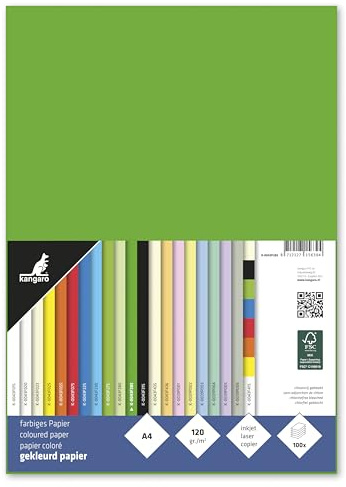 Kangaro - Tonpapier Hell Grun DIN A4-120g/m² FSC mix – 100 pack - Briefpapier Bastelpapier DIY, Hellgrun