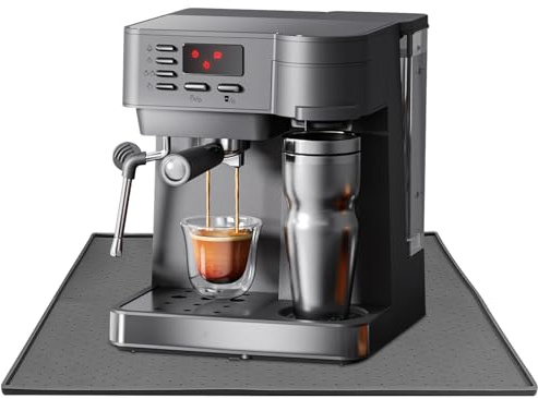 Silicone Coffee Machine Mat, Waterproof Dish Drying Pad with Raised Edge, 19“x12” Kitchen Placemats with Non-Slip Raised Dots, Draining Trays for Kitchen Counter Worktops Bar Home Office Faucet