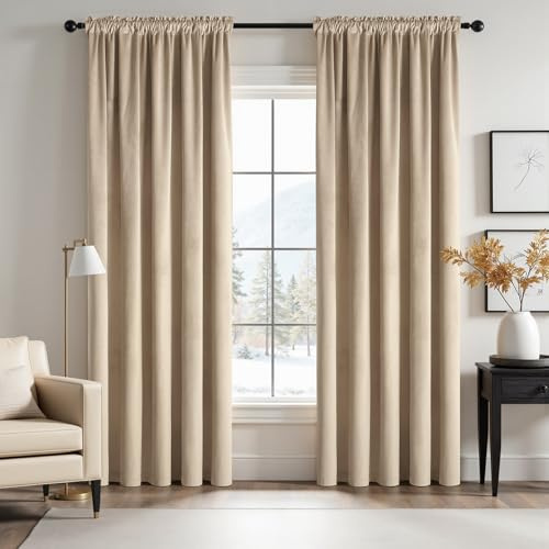 MIULEE 2 Stücke Samtvorhänge Blickdicht Verdunklungsvorhang Stangedurchzug Vorhang Gardinen Samtige Verdunkelungsgardinen Schiebevorhänge für Schlafzimmer Wohnzimmer 140 x 245 cm(B x H) Beige