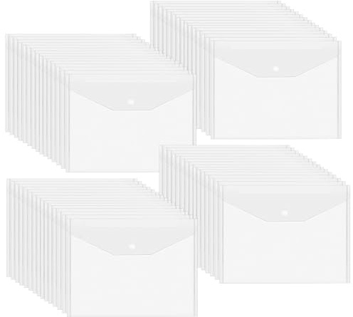 60pcs Sobre para Documentos con Botón de Presión,Carpeta A5 Transparente