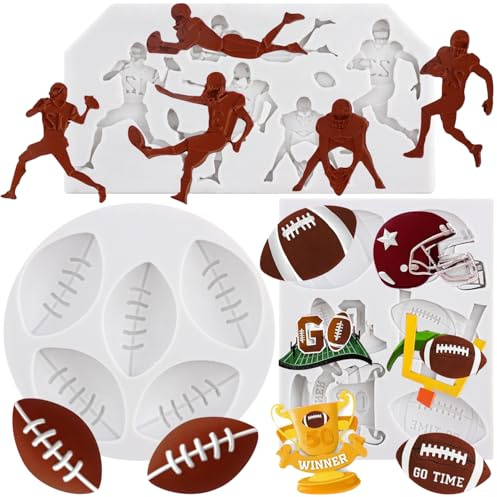MYPRACS Ball Silicone Mould Rugby Fondant Moulds Set of 3 | Rugby Player Helmet Candy Mould Cake Decorating Chocolate Cupcake Topper Polymer Clay Gum Paste