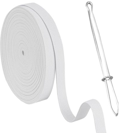 WUSJCOF Cinta Elástica de 1,5 CM de Ancho, 10M de Largo, Goma Elástica para Cintura, Banda Elástica para Coser, Cinta Blanca Universal para Ropa y Manualidades DIY