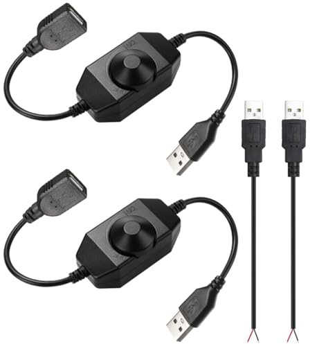 VISSQH 2 Pezzi DC 5V PWM Dimmer,Dimmer Controller LED,con rotativo Interruttore,Interruttore Controller LED,con Cavo USB(Nero)