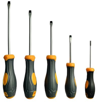 Lot de 5 tournevis magnétiques à tête plate - Outils de précision - 3 x 75 mm, 5 x 75 mm, 6 x 100 mm, 6 x 125 mm, 6 x 150 mm - Pour projets domestiques, automobiles et de bricolage