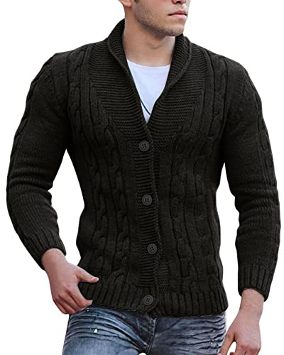 Mymyguoe - Cardigan da uomo con bottoni a V, maglione lavorato a maglia, pullover casual autunno inverno, cardigan, giacca tradizionale, maglione caldo, felpa con bottoni, cappotto lavorato a maglia