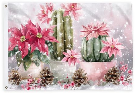 Bandiere di stella di Natale per esterni, feste invernali con cactus pigne invernali color pesca, bandiere decorative per esterni, resistente allo sbiadimento, decorazione per balcone, terrazza