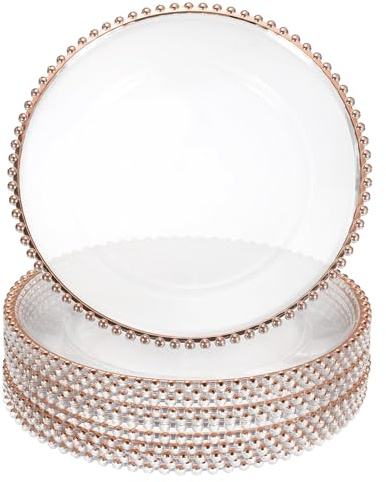 QUARKZMAN 12 Pezzi Piatti Sottopiatto Trasparenti 33 Cm Piatti Rosa Oro