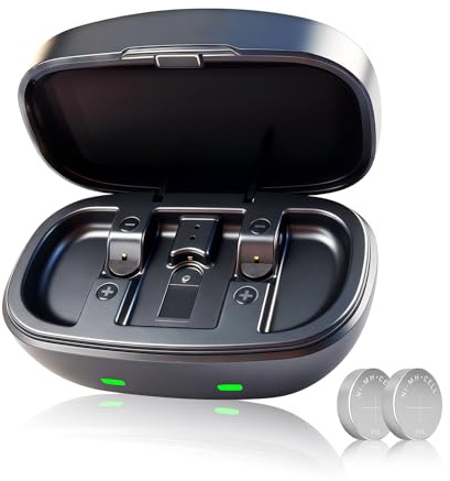 ELICTECH Batteries rechargeables 312 pour appareils auditifs et chargeur USB-C avec 4 cellules argent-zinc, alimentation longue durée pour appareils auditifs Bluetooth et non Bluetooth, étui compact
