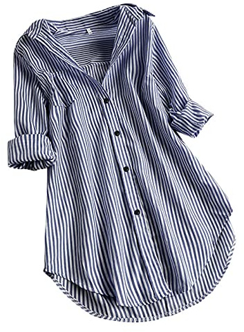 Camicia Donna Bianca Elegante Blusa Cotone E Lino Lunga Manica Lunga Camicia da Lavoro Scollo a V Estiva Casual Camicette per Vacanze Tinta Unita Classico Shirt Tops Oversize Moda Camice Curvy