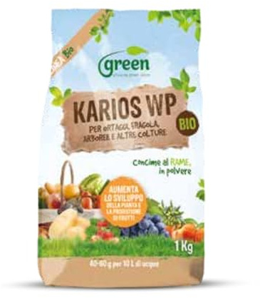 Karios WP 80 1 kg Green Ravenna – concime al rame ossicloruro 30% + boro 0,2% in polvere bagnabile – correttivo carenze rame/boro per vite olivo orticole fruttiferi – agricoltura BIO, libera vendita