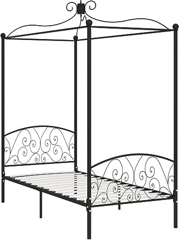 Drainlyn Himmelbett-Gestell Schwarz Metall 90 x 200 cm, Bettrahmen Einzelbett, Schlafmöbel mit Lattenrost, platzsparendes Jugendbett, Robustes Polsterbett, Gäste- und Futonbett