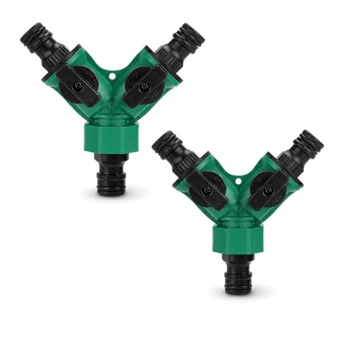 GNIQOAIX 2 Pièces Connecteur de Tuyau à 3 Voies, Répartiteur de Tuyau d'Arrosage, Distributeur d'eau en Plastique à 2 Voies, pour Arrosage du Jardin, Equipements de Jardinage et Tuyaux (Vert)