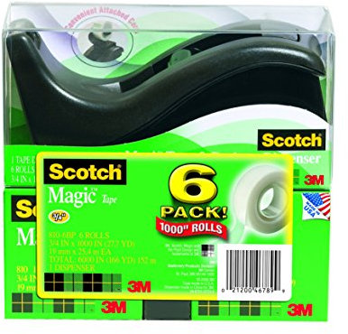 Scotch C60 Tisch-Klebebandabroller mit 6 Rollen Magic Klebeband 19 mm x 33 m schwarz