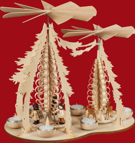Weihnachtspyramide 1-stöckige Doppelpyramide 'Taulin' Waldleute - 35cm - Original Erzgebirge - Kunstgewerbe Taulin