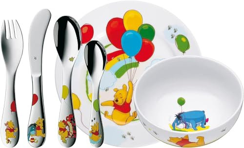 WMF Disney Winnie the Pooh - Vajilla para niños 6 piezas, incluye plato, cuenco y cubertería (tenedor, cuchillo de mesa, cuchara y cuchara pequeña) (WMF Kids infantil)