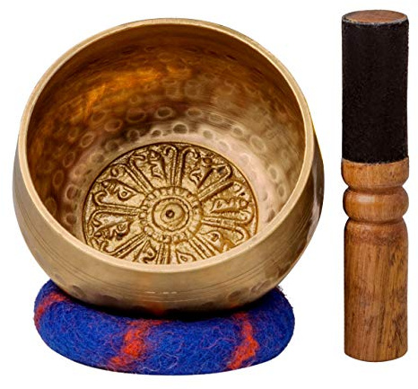 Tibetan Singing Bowl Set with Healing Mantra Engravings — Buddha Meditation Sound Bowl Handcrafted in Nepal — Yoga, Healing, Stress Relief, Mindfulness