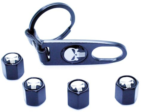 LED-Mafia 4 Ventilkappen + Schlüsselanhänger - Totenkopf black - Ventil Anhänger Schlüsselring Etui Schlüssel