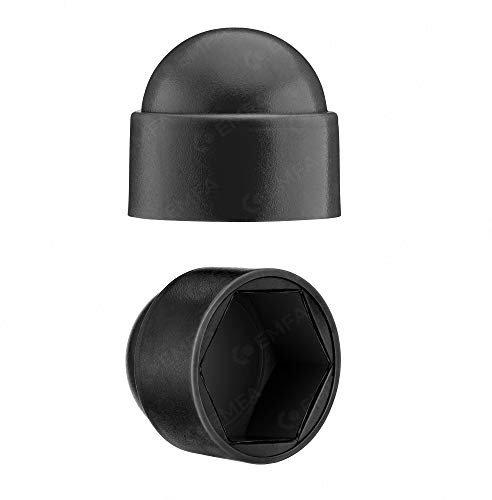 EMFA Sechskant-Schutzkappen M5 Schlüsselweite 8 Schwarz, 25 Stück | Kunststoff-Abdeckkappen, Schraubenabdeckung, für Muttern, Schraubenkopf, Hutmuttern, Sechskant-Kappen