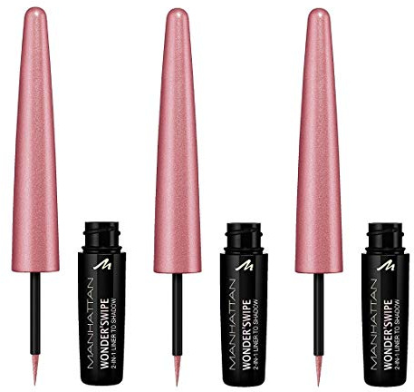 Manhattan Wonder'swipe 2-in-1 schimmernder Eyeliner und Lidschatten, Farbe 300 My Bae, Rosa, 3er Pack (3 x 1.7 ml)