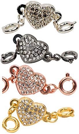 Magnetic Rhinestone Jewellery Clasps | Multi | Heart 3.9cm | Pack of 4