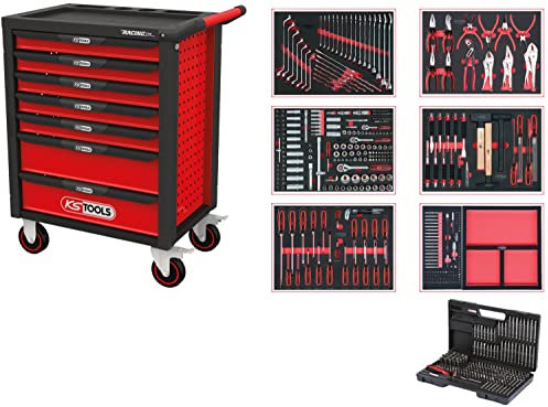 KS Tools 826.7598 Racingline Schwarz/rot Werkstattwagen mit 7 Schubladen und 598 Premium-Werkzeugen