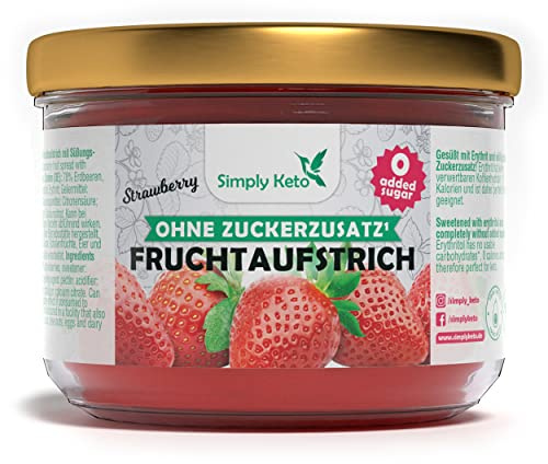 Simply Keto Fruchtaufstrich mit Erythrit Erdbeere (230g) - Lower Carb* Marmelade ohne Zuckerzusatz - Über 75% Fruchtanteil - Ideal für Low-Carb, Keto, Paleo, vegane, ketogene Ernährung