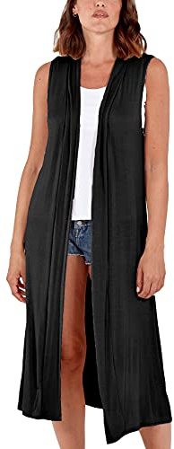 Womens Sleeveless Maxi Cardigan Long Open Front Duster Jacket Ladies Boyfriend Collar Style Waistcoat Lightweight Longline Blazer Vest UK 12-26