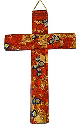 KVN Kreuz Murano-Glas ca.14,5x9cm orange/gold